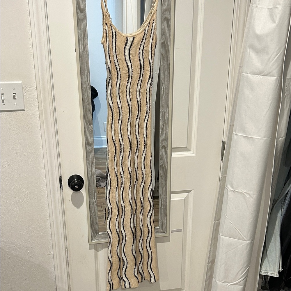Le Lis Cream and Black Striped Midi Dress